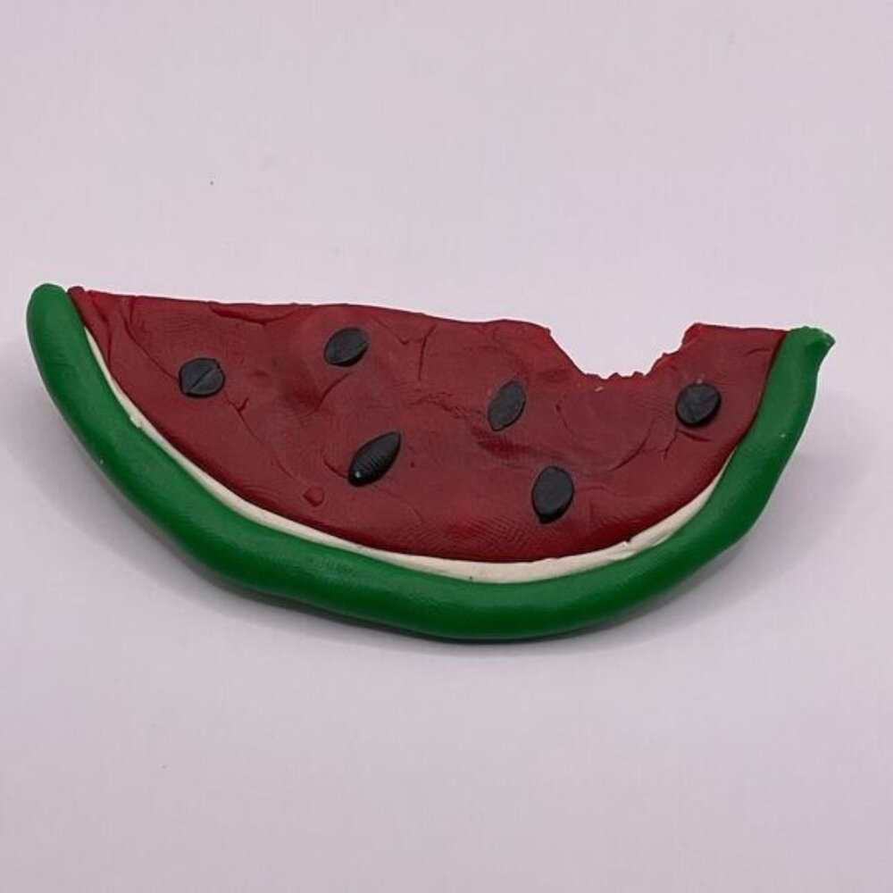 Watermelon Slice Polymer Clay Brooch Pin Handmade Red Green